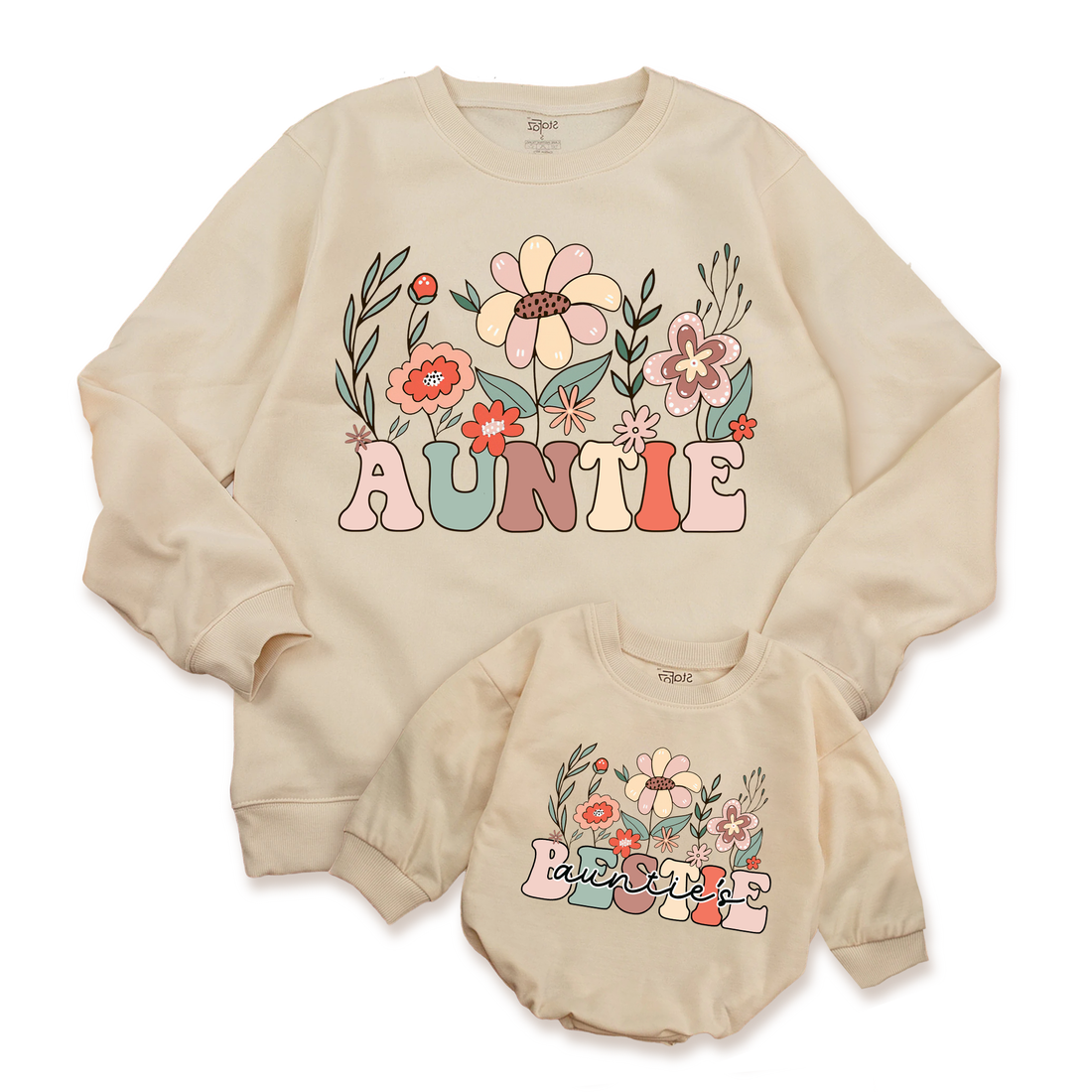 Personalized T-Shirts for Aunt & Nephew: Unique designs with wildflowers.