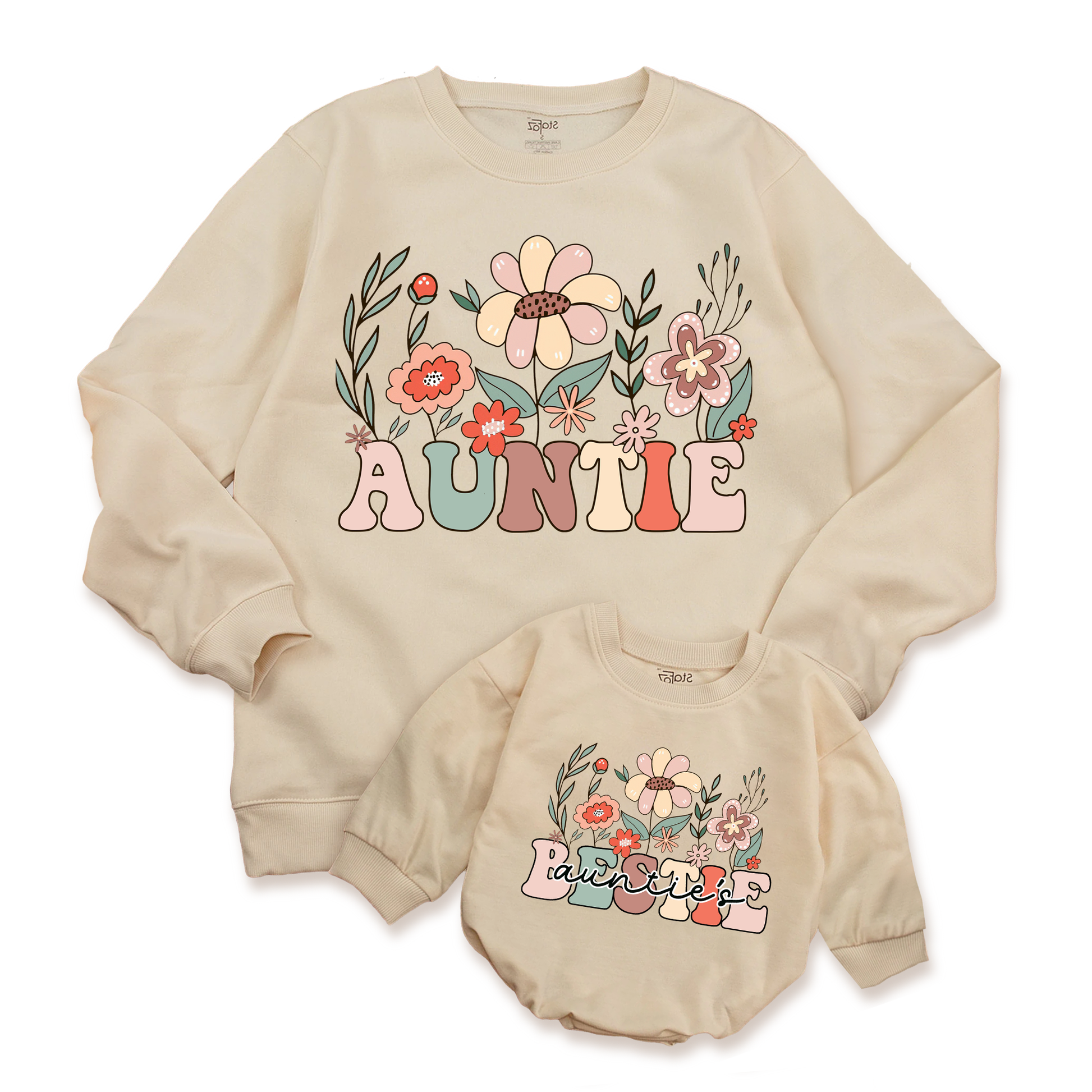 Personalized T-Shirts for Aunt & Nephew: Unique designs with wildflowers.