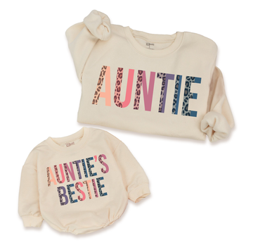 Leopard Auntie Sweatshirt & Baby Rompers: Matching family gifts with a trendy twist.