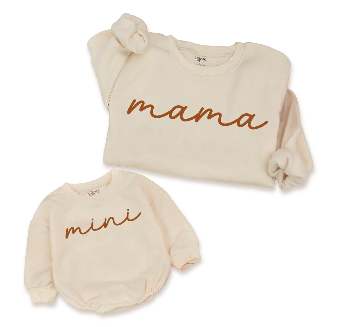 Custom Gifts for Mama: Personalized shirts and rompers for moms and daughters.