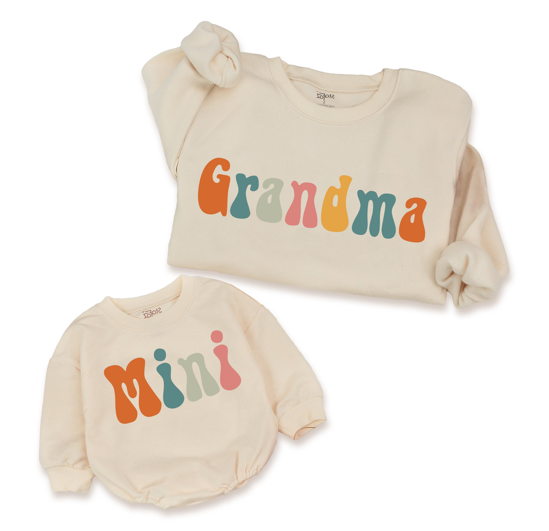 Matching Family Gifts for Grandma: Custom sweatshirts and rompers for the family.