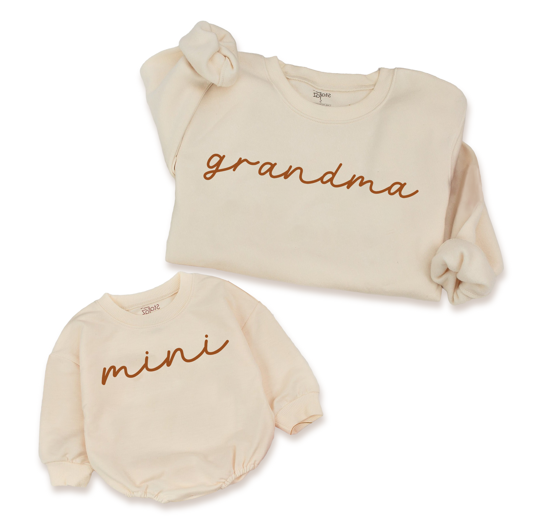 Personalized gifts for the whole family, including custom t-shirts and rompers for a special Grandma