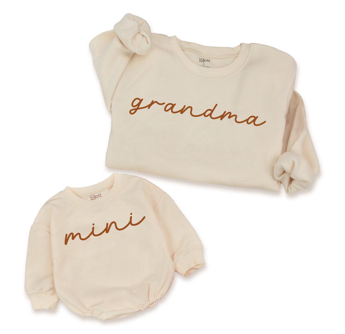 Personalized gifts for the whole family, including custom t-shirts and rompers for a special Grandma