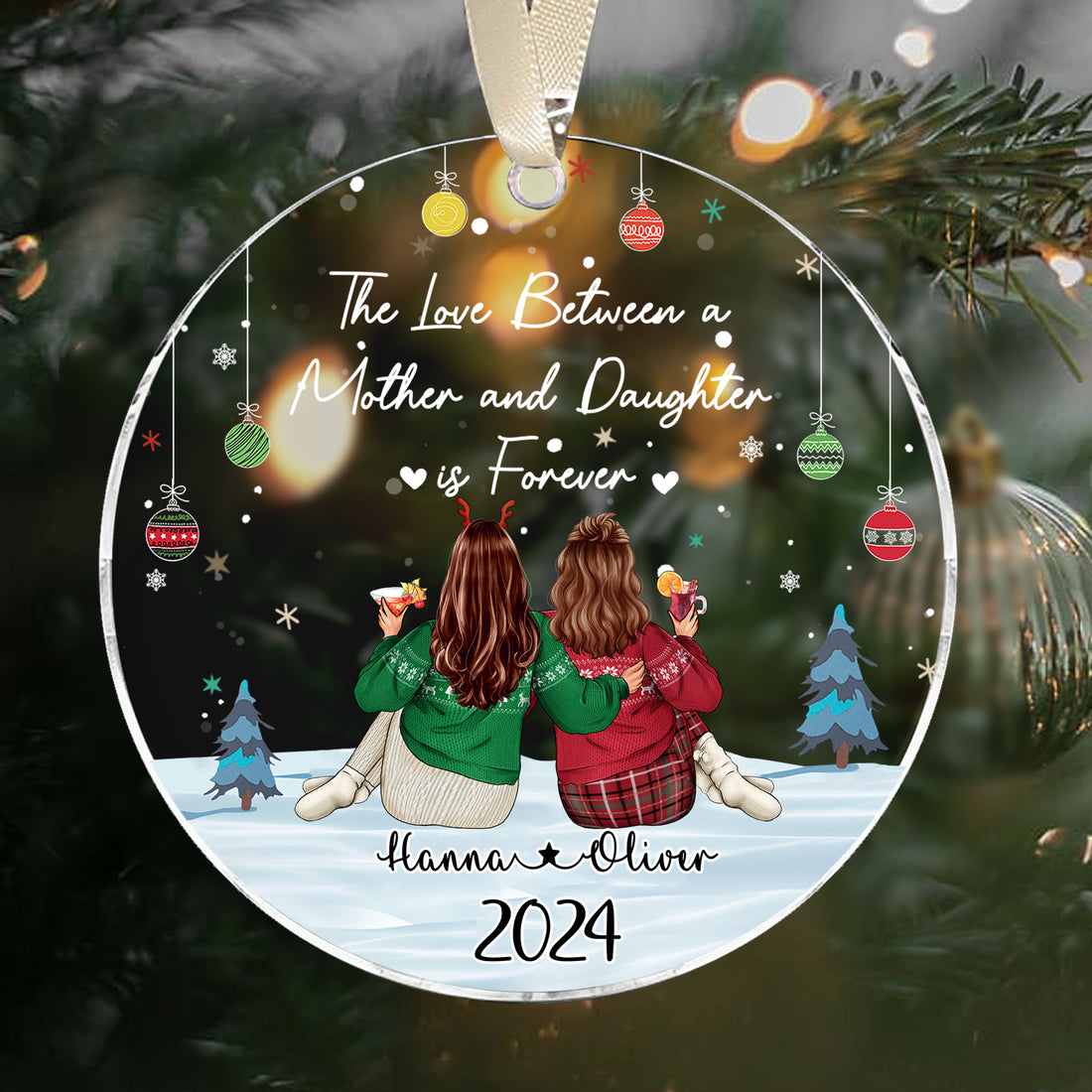 Personalized The Love Between a Mother and  Daughter is Forever 2024 Acrylic Ornament - LuthCreative