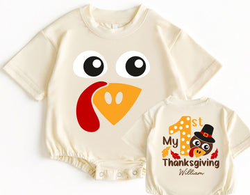Custom 1st Thanksgiving baby romper, first Thanksgiving onesie, Little Turkey Baby Tee, Turkey Day Kid outfits - LuthCreative