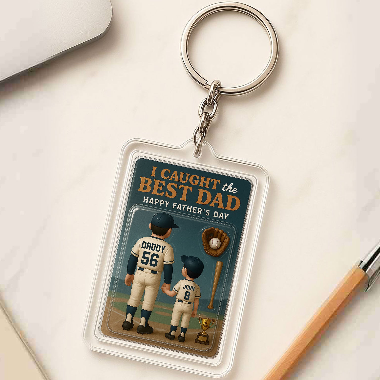 3D Baseball Themed Keychain for Dad – Personalized Acrylic Gift from Daughter – Father’s Day “Best Dad” Sports Keepsake

