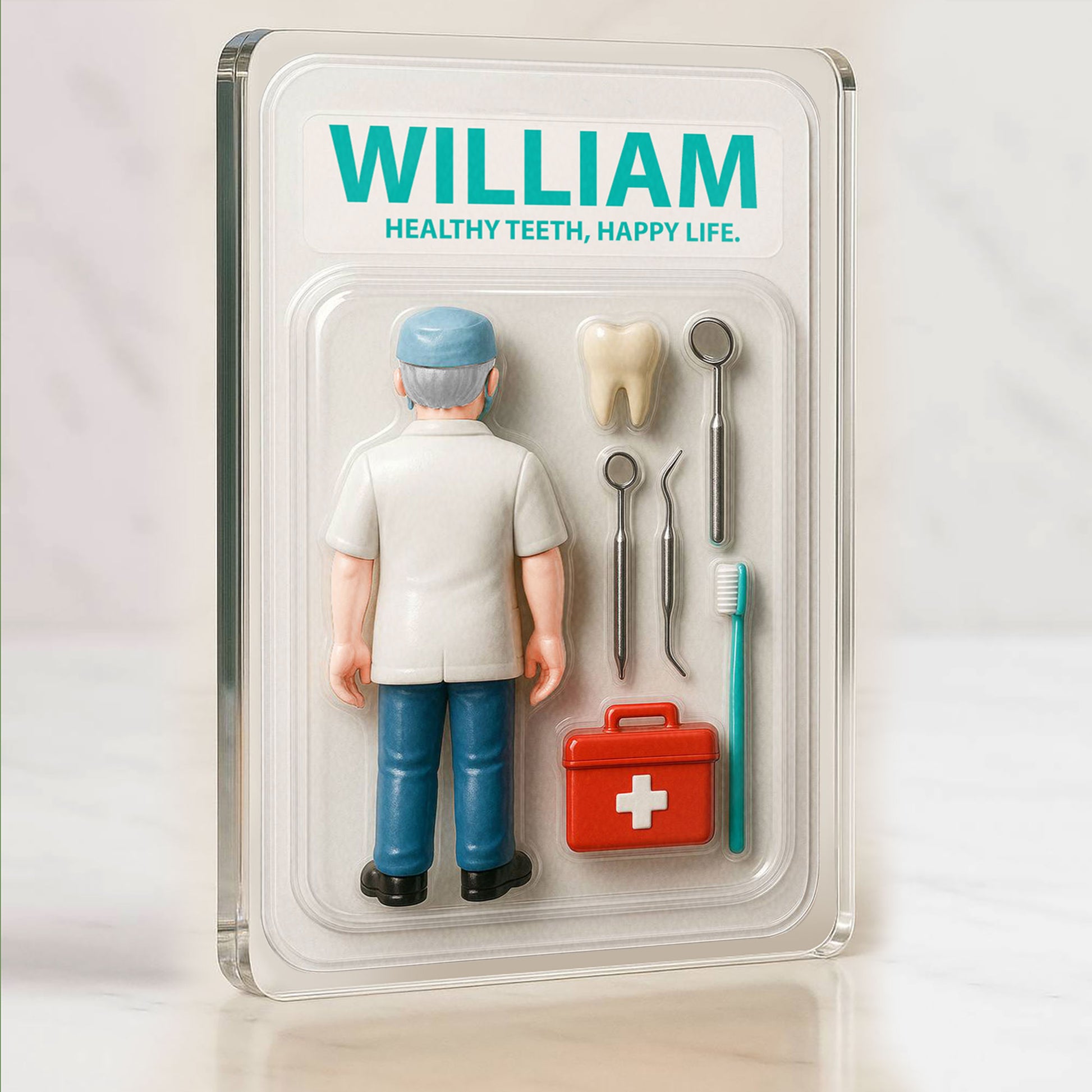 3D Style Dentist Plaque - Custom Father's Day Gift for Him "Healthy Teeth, Happy Life" Acrylic