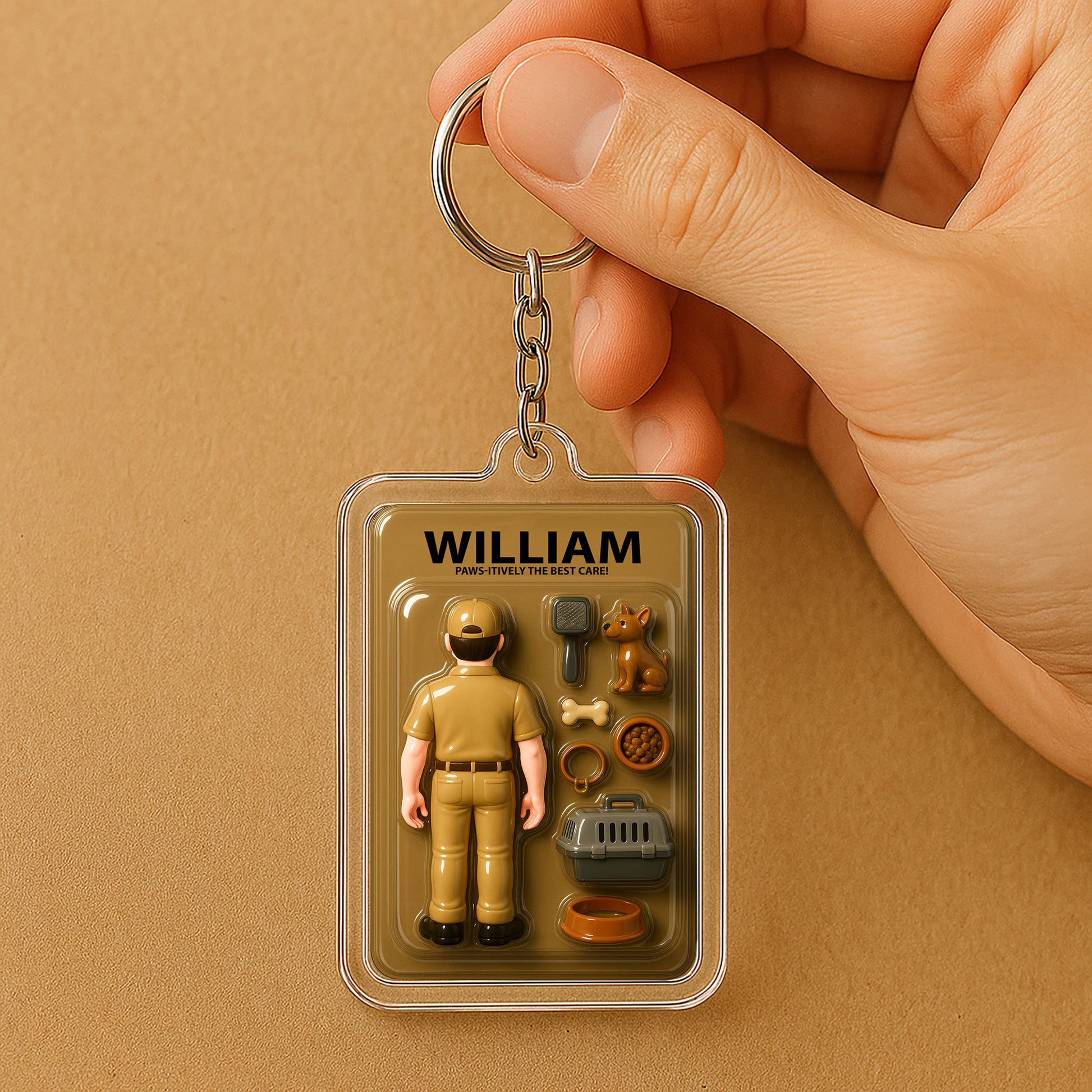 3D Style Dog Groomer Keychain - Custom Father's Day Gift for Him "Best Care" 