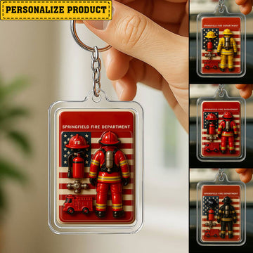3D Style Firefighter Keychain – Personalized Acrylic Gift for Firemen – Unique Father’s Day Accessory for Everyday Heroes