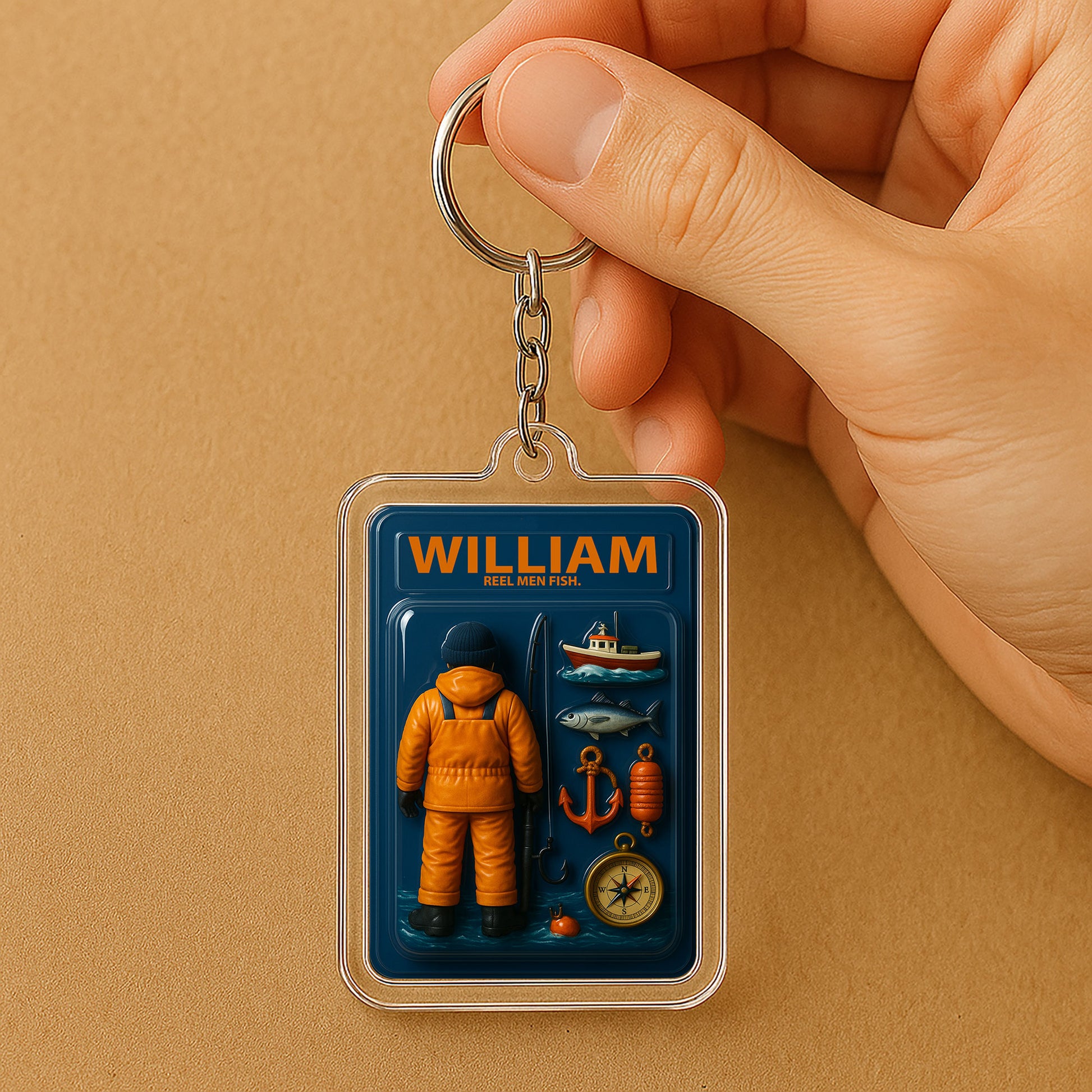 3D Style Fishing Keychain - Custom Father's Day Gift for Him "Reel Men Fish"