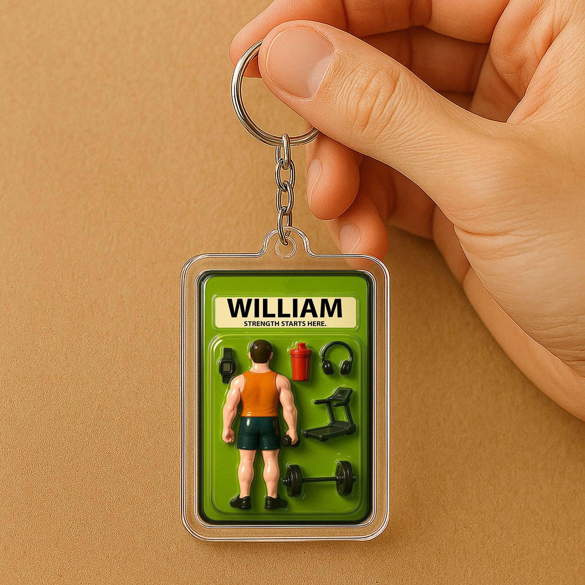 3D Style Fitness Keychain - Custom Father's Day Gift for Him Gym Theme
