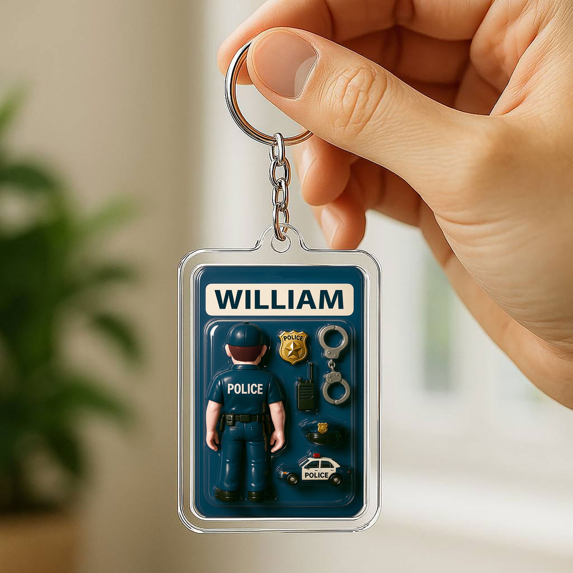 3D Style Police Keychain - Custom Father's DayOkay Gift for Him Law Enforcement Theme