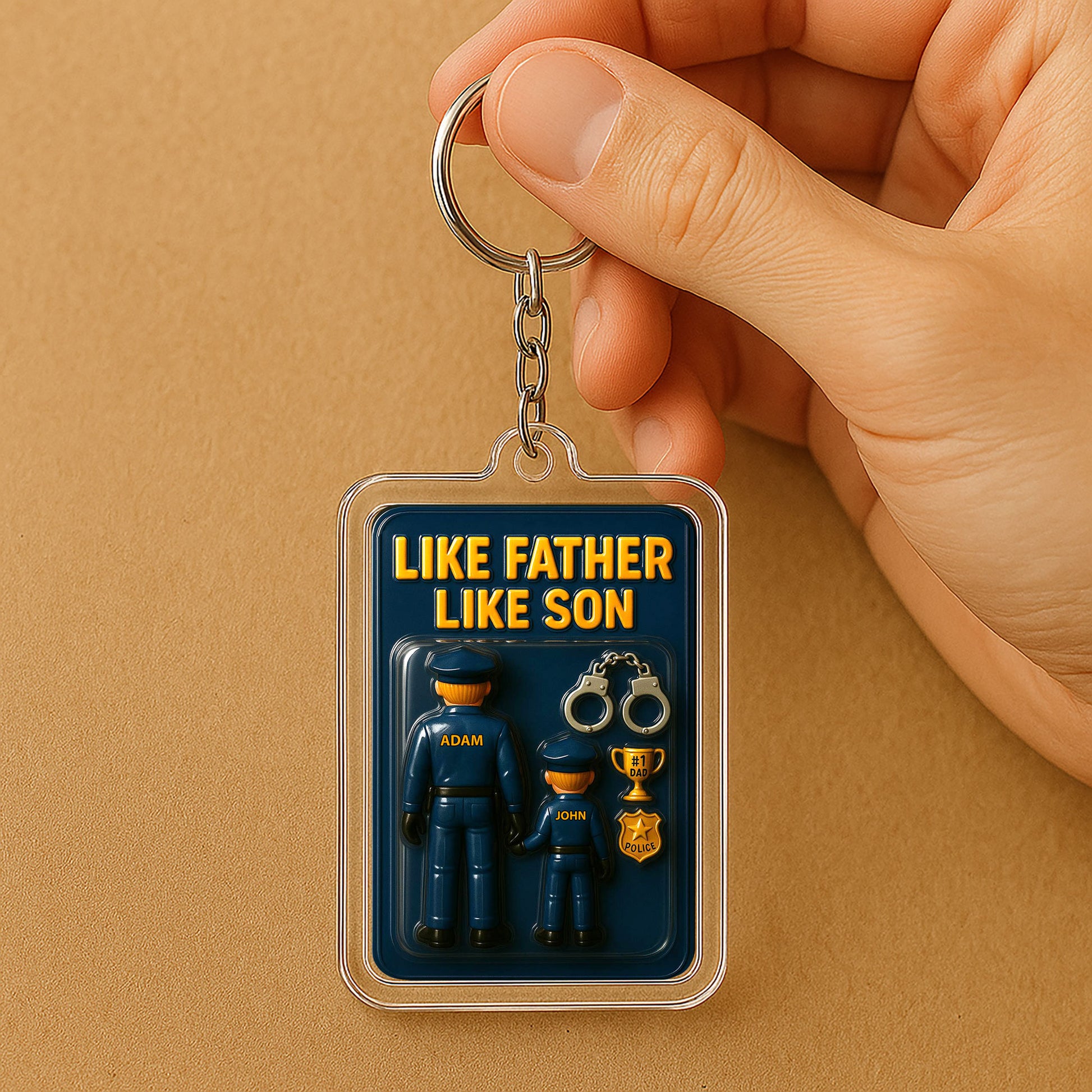3D Style Police Keychain - Custom "Like Father Like Son" Father's Day Gift for Him