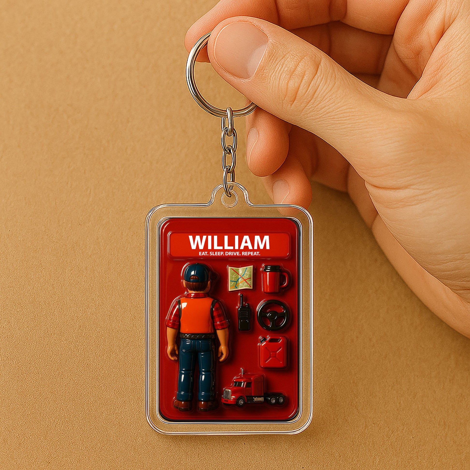 3D Style Trucker Keychain - Custom Father's Day Gift for Him "Eat Sleep Drive Repeat