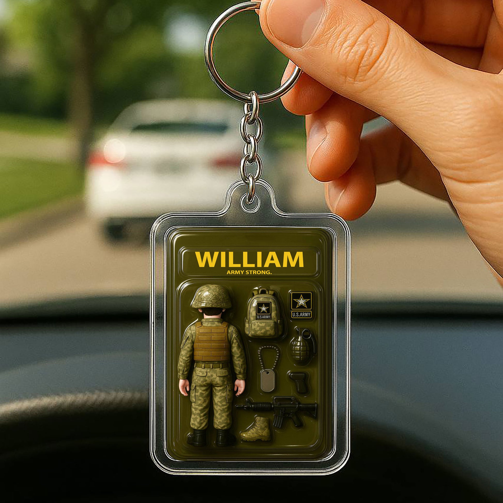 3D Style US Army Keychain - Custom Father's Day Gift for Him "Army Strong"