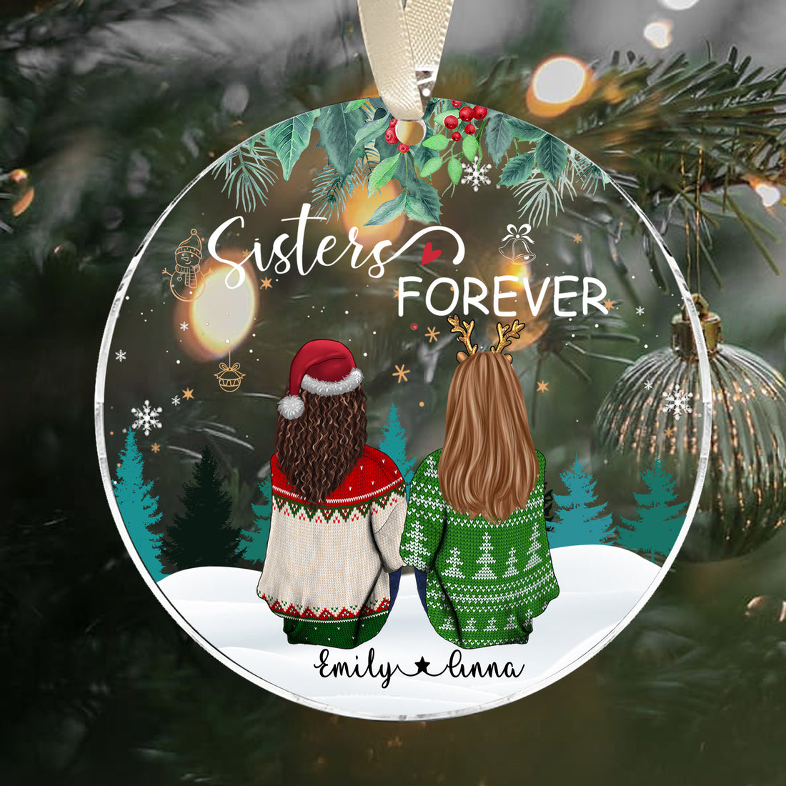 Personalized Sisters Forever Ornament, Sisters Ornament, Sibling Ornaments, Memorial Sisters, Besties Acrylic Ornament - LuthCreative