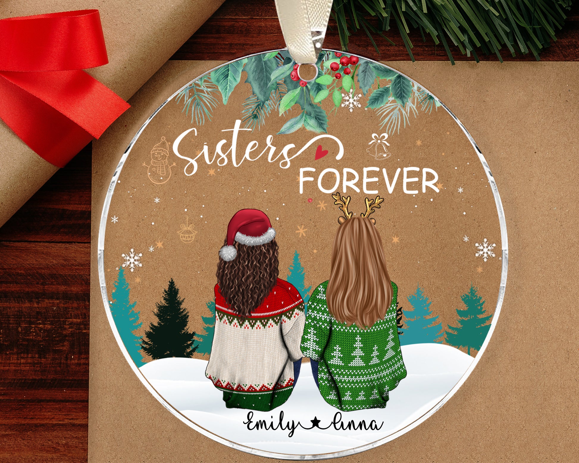 Personalized Sisters Forever Ornament, Sisters Ornament, Sibling Ornaments, Memorial Sisters, Besties Acrylic Ornament - LuthCreative