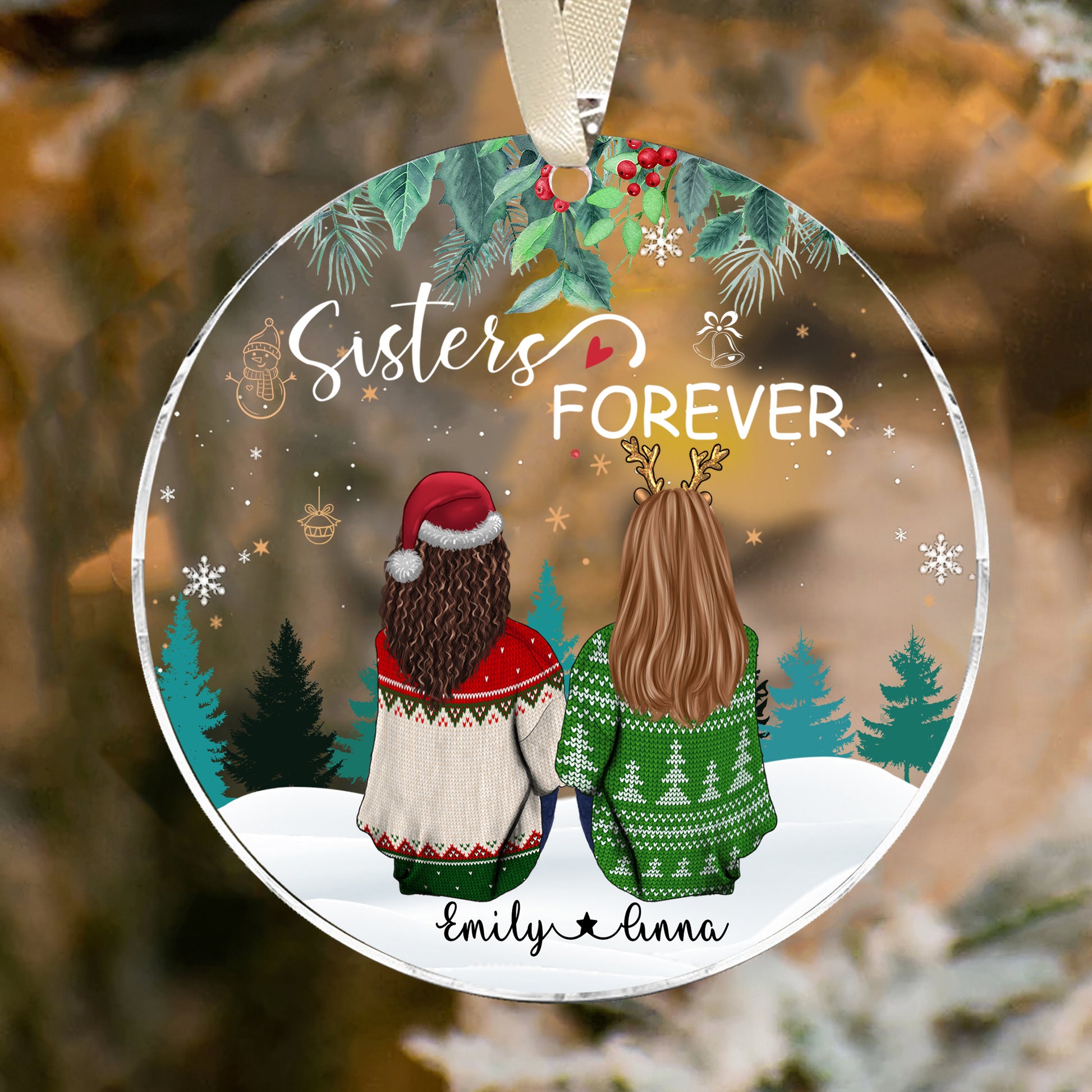 Personalized Sisters Forever Ornament, Sisters Ornament, Sibling Ornaments, Memorial Sisters, Besties Acrylic Ornament - LuthCreative