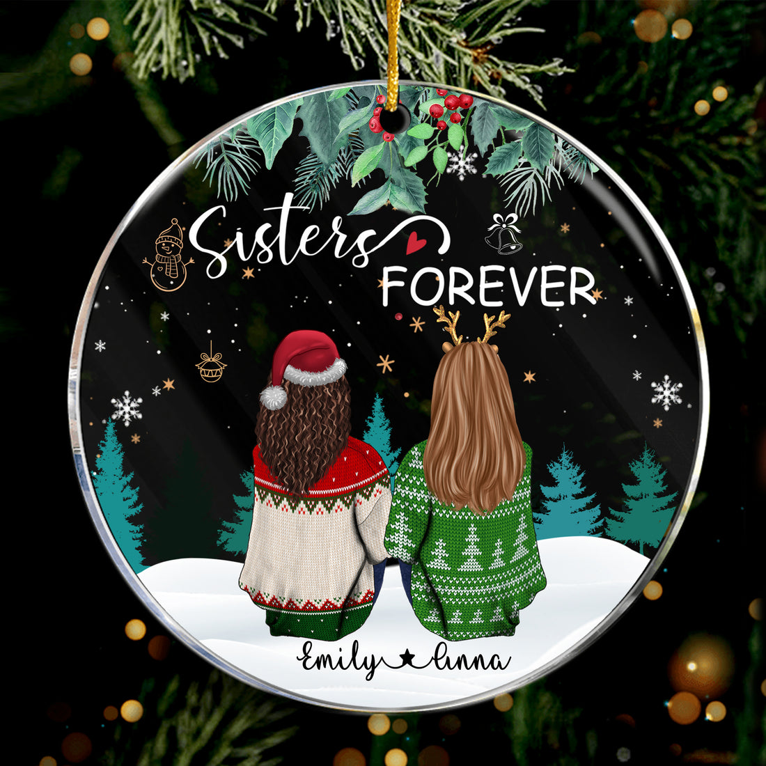 Personalized Sisters Forever Ornament, Sisters Ornament, Sibling Ornaments, Memorial Sisters, Besties Acrylic Ornament - LuthCreative