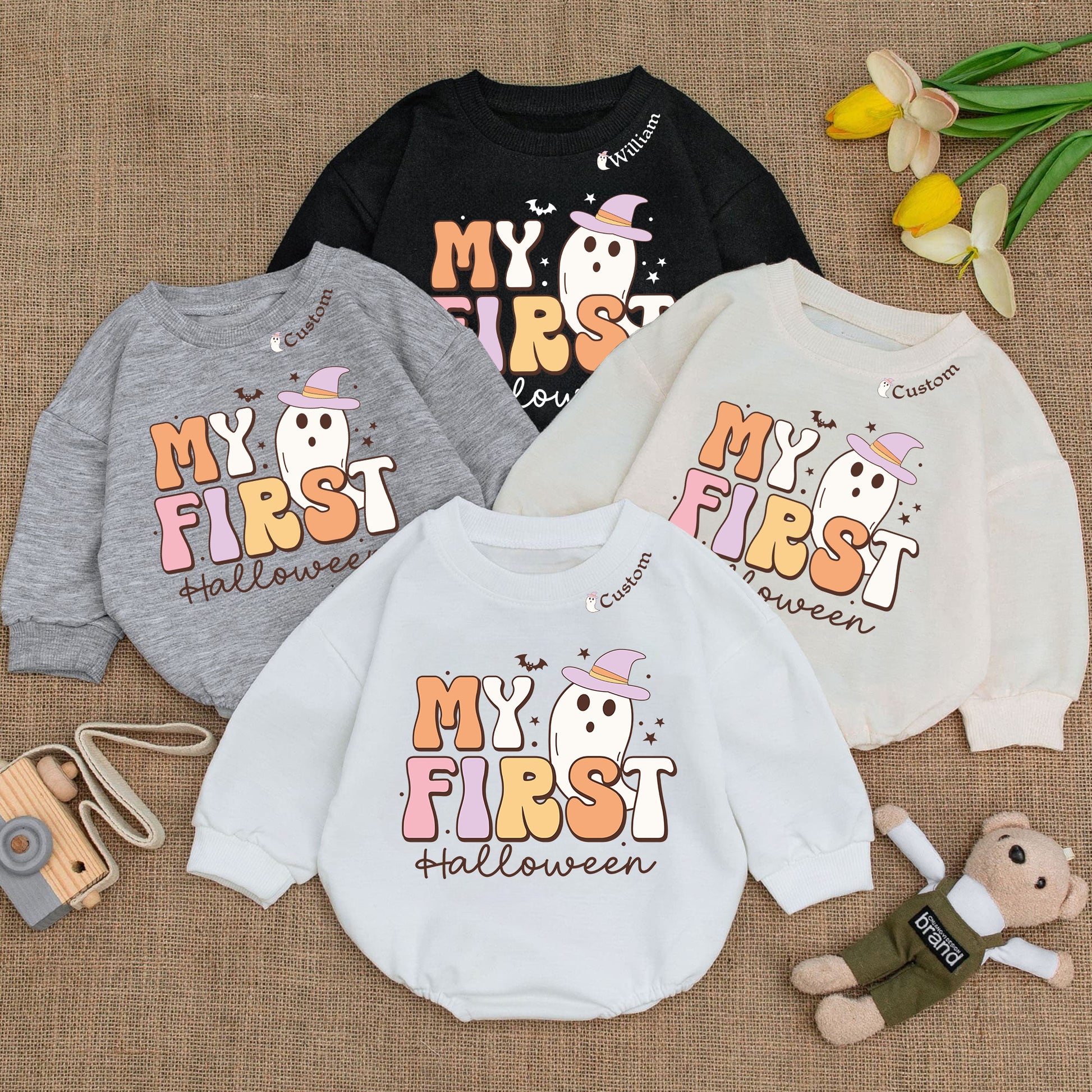 Baby Romper Long Sleeve Customize My First Halloween Personalized Custom Babysuit - Gift For Baby - LuthCreative