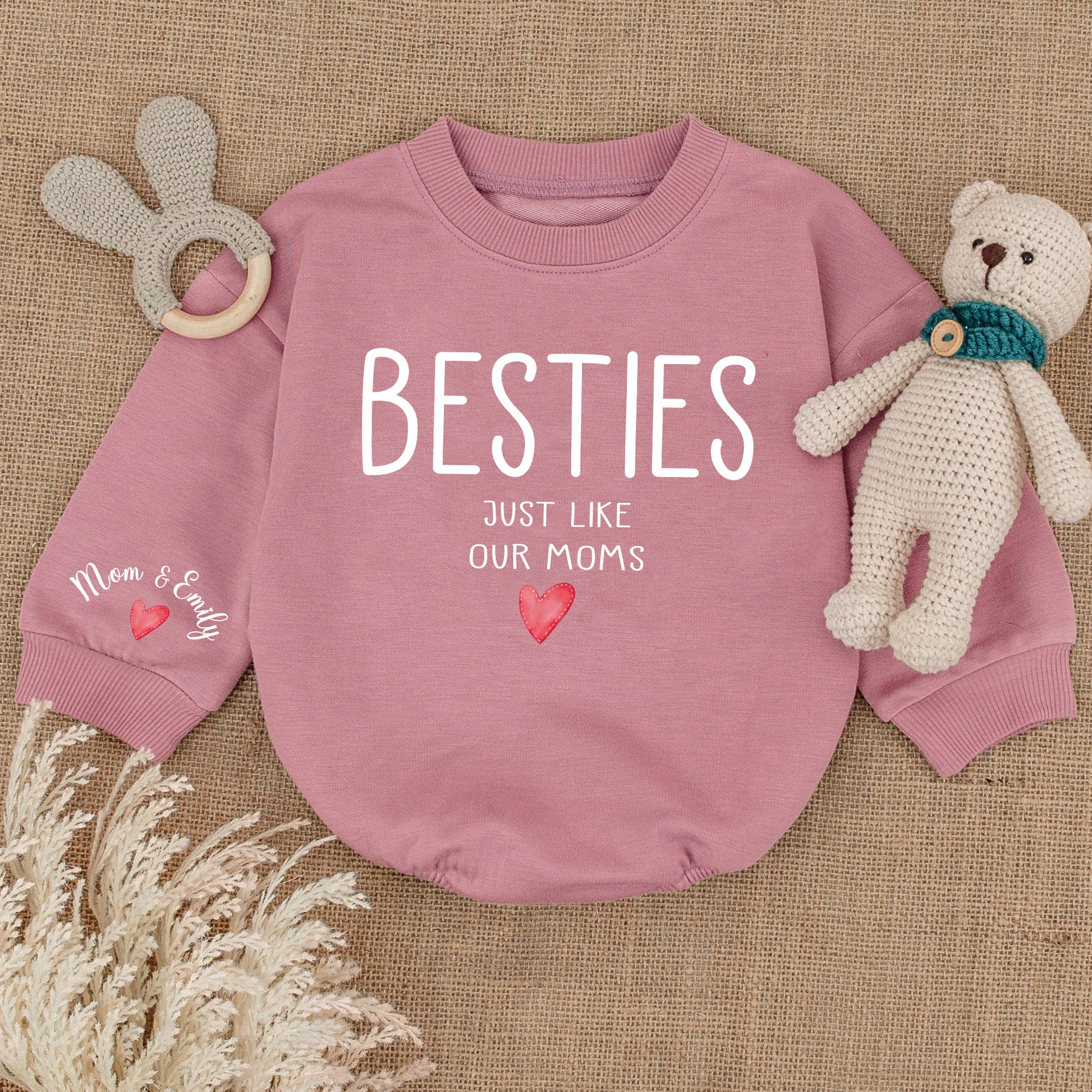 Baby Romper Long Sleeve Customize Besties Just like our moms Personalized Custom Babysuit - Gift For Baby - LuthCreative