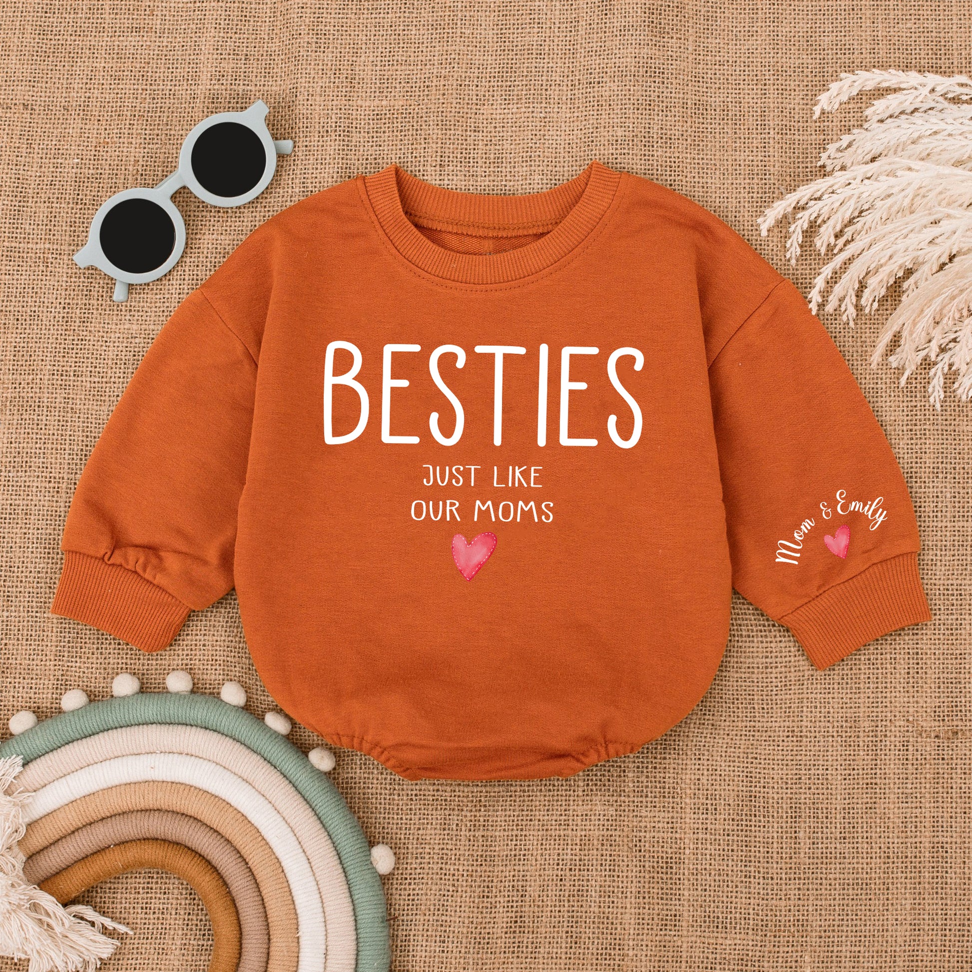 Baby Romper Long Sleeve Customize Besties Just like our moms Personalized Custom Babysuit - Gift For Baby - LuthCreative