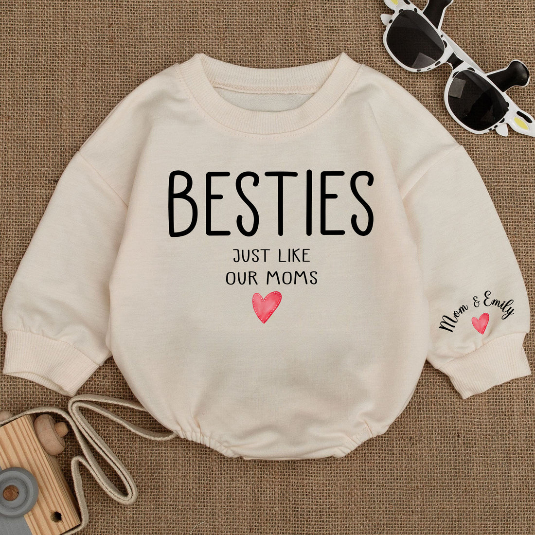 Baby Romper Long Sleeve Customize Besties Just like our moms Personalized Custom Babysuit - Gift For Baby - LuthCreative