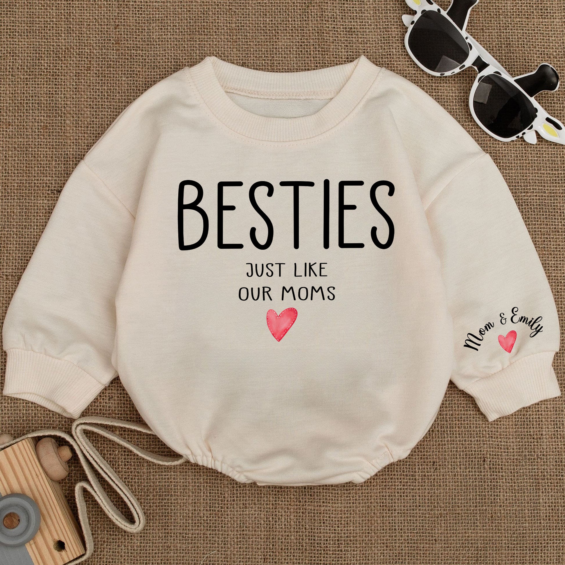 Baby Romper Long Sleeve Customize Besties Just like our moms Personalized Custom Babysuit - Gift For Baby - LuthCreative