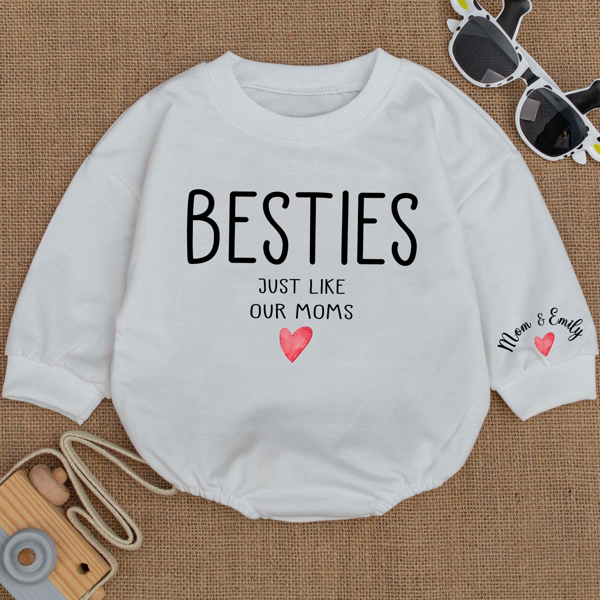 Baby Romper Long Sleeve Customize Besties Just like our moms Personalized Custom Babysuit - Gift For Baby - LuthCreative