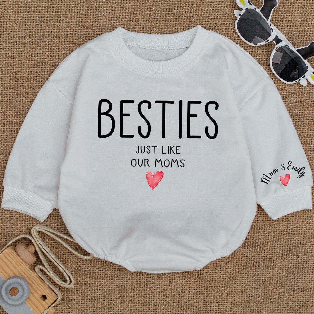 Baby Romper Long Sleeve Customize Besties Just like our moms Personalized Custom Babysuit - Gift For Baby - LuthCreative
