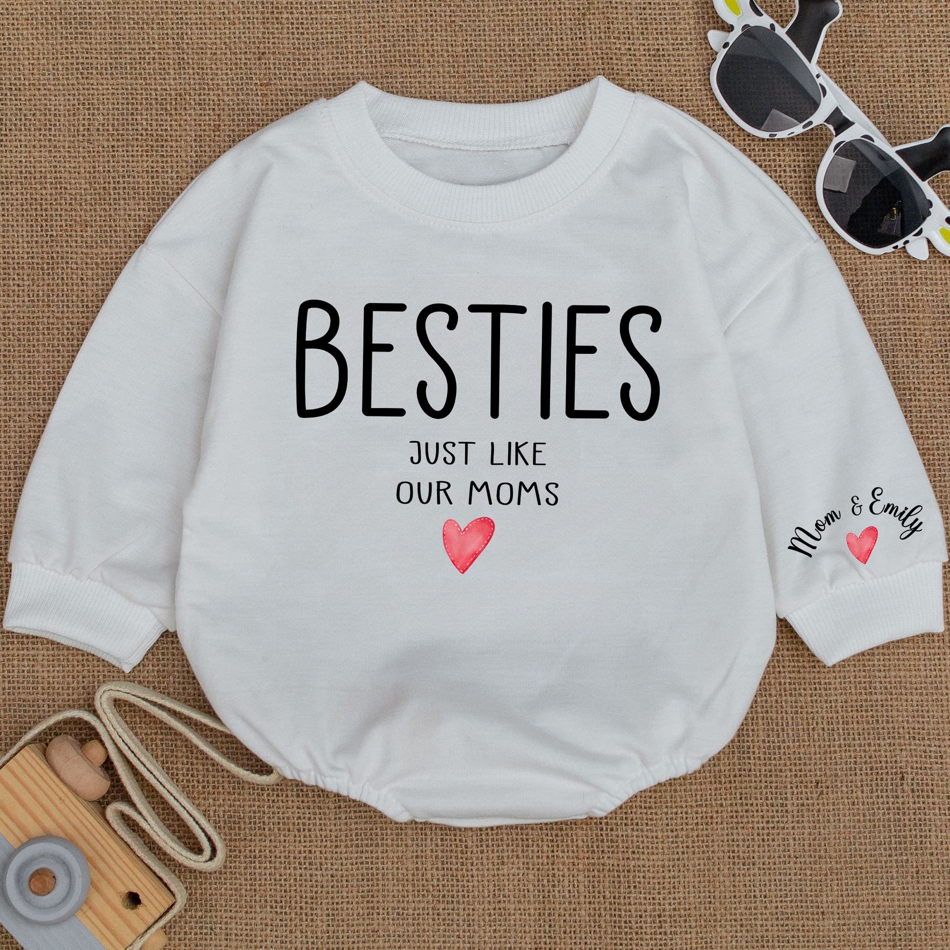 Baby Romper Long Sleeve Customize Besties Just like our moms Personalized Custom Babysuit - Gift For Baby - LuthCreative