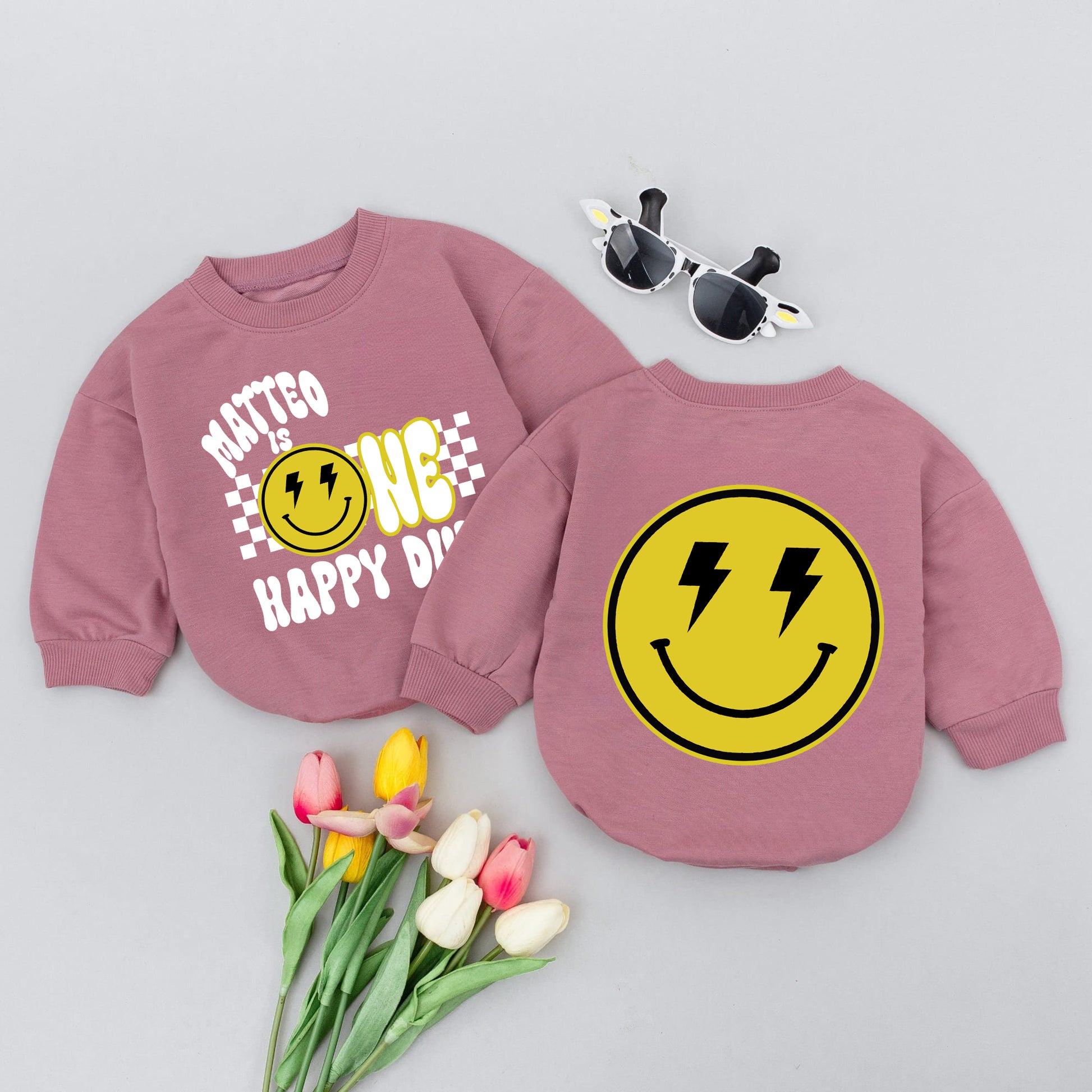 Baby Bodysuit Romper Long Sleeve Customize One Happy Due Personalized Custom Babysuit - Gift For Baby - LuthCreative