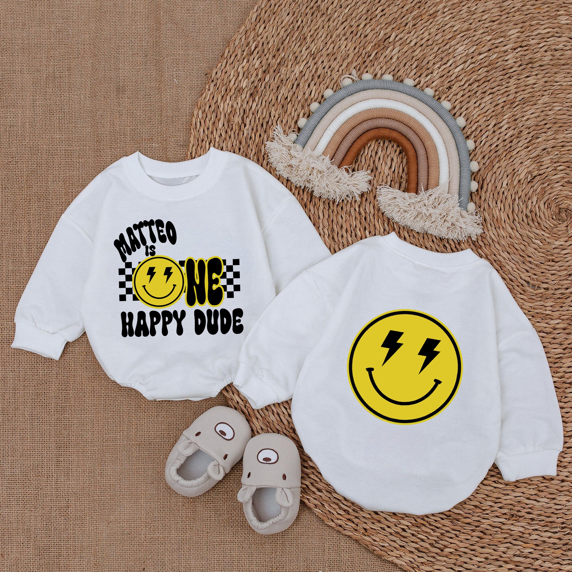 Baby Bodysuit Romper Long Sleeve Customize One Happy Due Personalized Custom Babysuit - Gift For Baby - LuthCreative