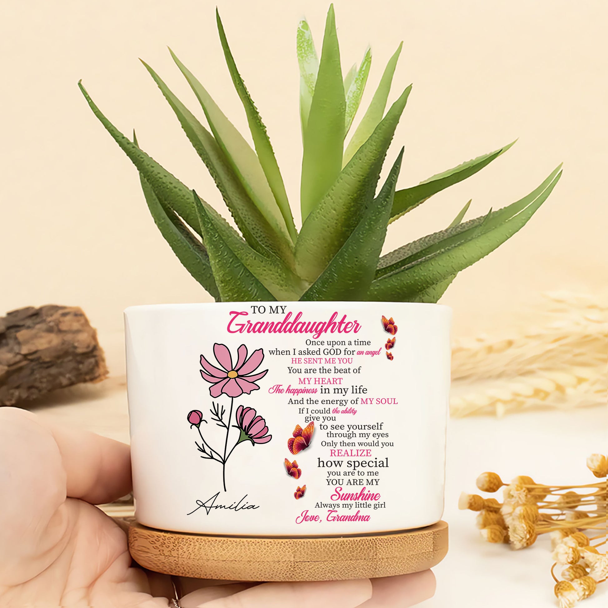A Blessing From God: When I Asked for an Angel, He Gave Me You – Birth Month Flower Ceramic Plant Pot for My Granddaughter