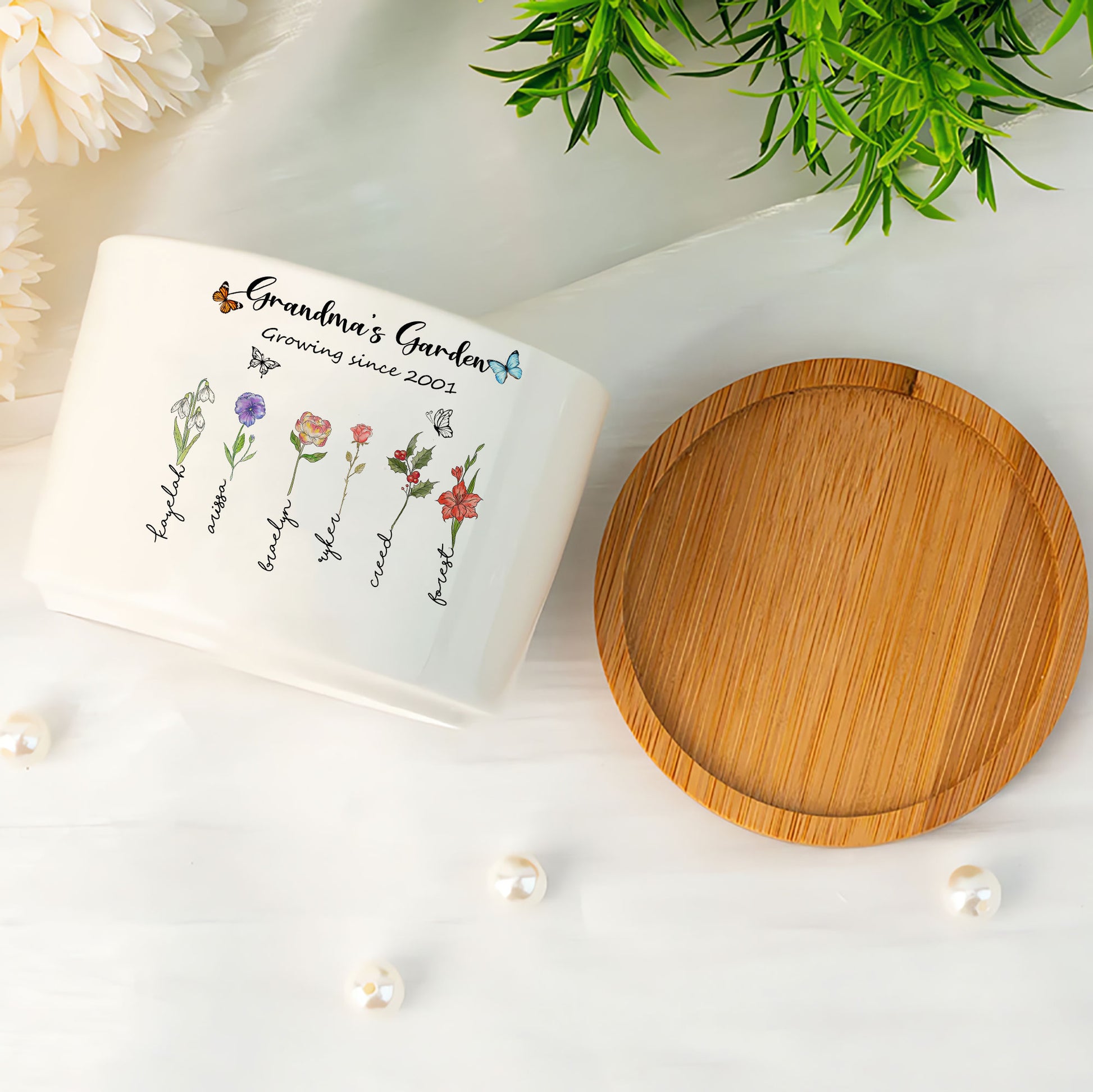 A Garden of Love: Custom Year Birth Flower Pot for Grandma