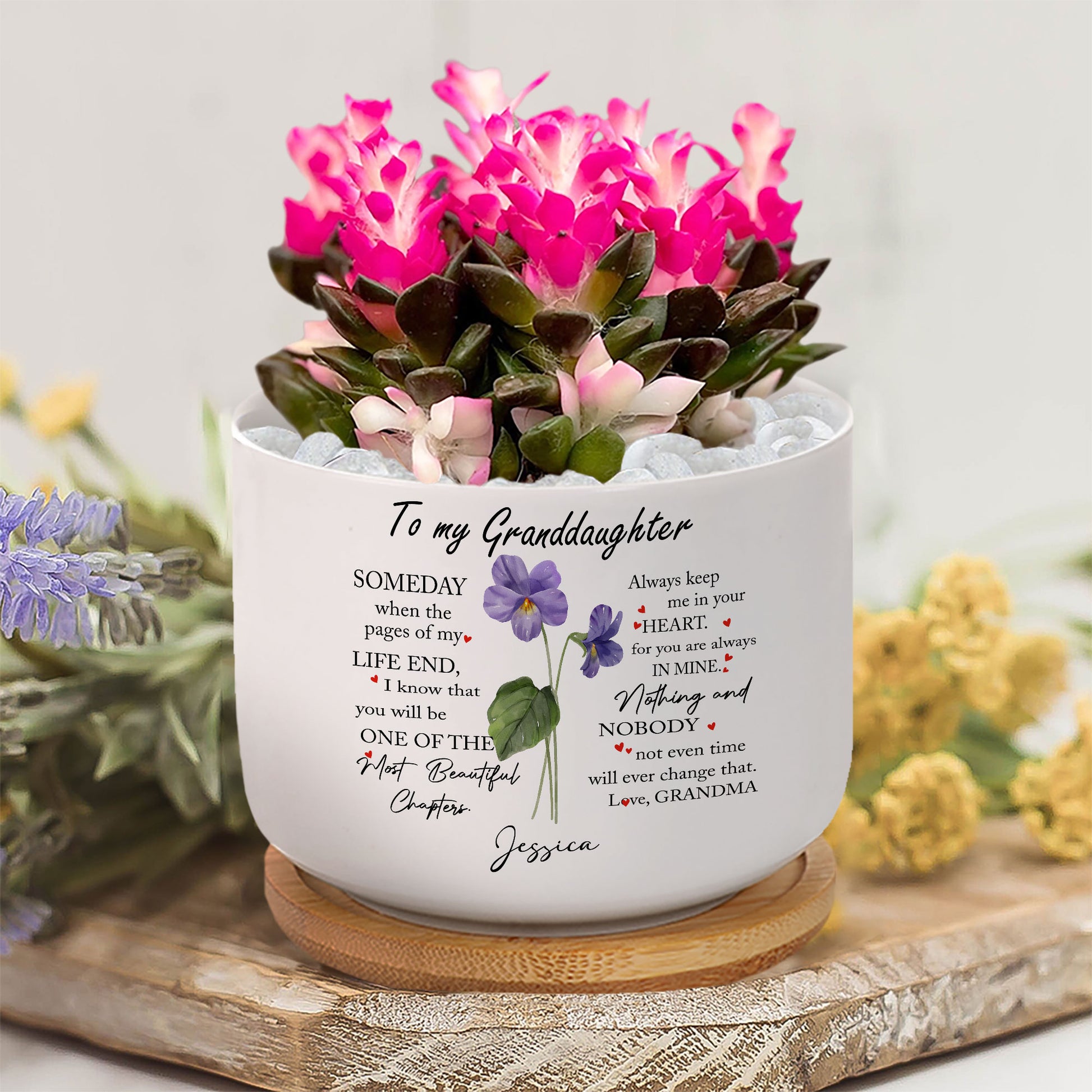 A Gift of Eternal Love: 'Someday When The Pages of My Life End' – Birth Month Flower Ceramic Plant Pot for My Granddaughter