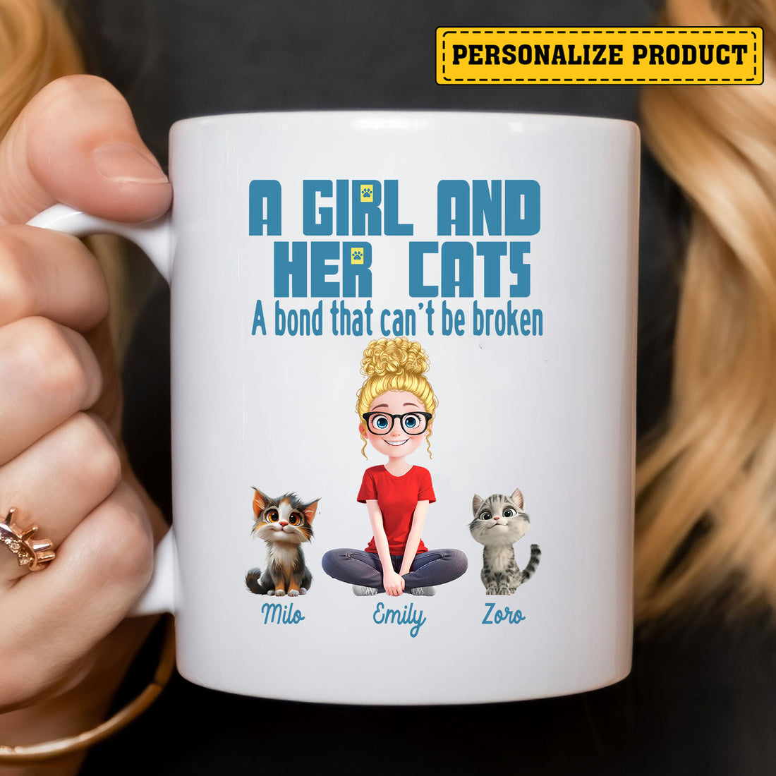 Cherish the purr-fect connection you share every single day. Order your A Girl And Her Cats - Personalized Ceramic Mug today and celebrate that truly unbreakable bond!