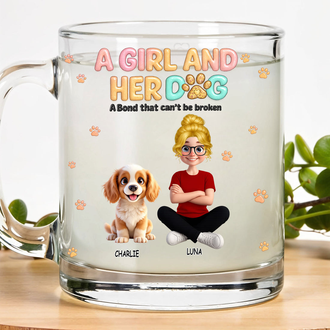 A Girl and Her Dog: Personalized Glass Mug Celebrating Your Unbreakable Bond - Personalized Girl and Her Dog Mug - Custom Gift for Dog Lovers