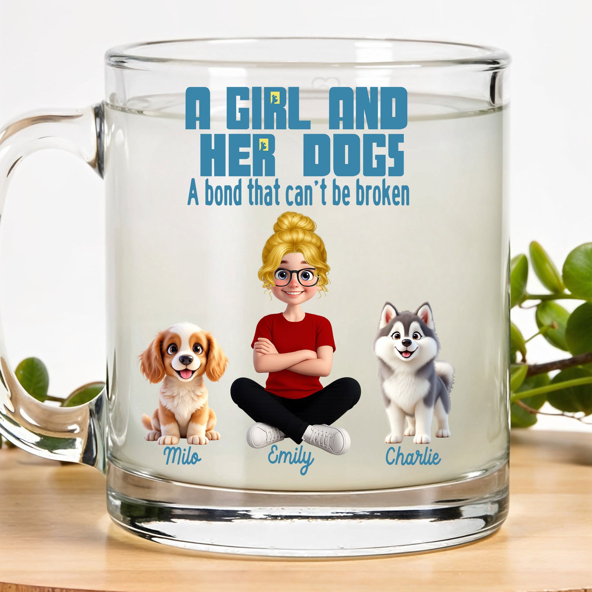 A Girl and Her Dogs - Personalized Girl and Her Dogs Coffee Glass Mug - Custom Gift for Dog Lovers