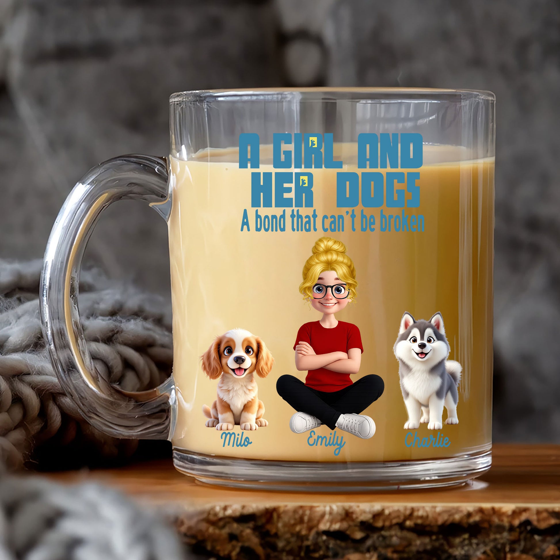 A Girl and Her Dogs: Personalized Glass Mug Celebrating Your Unbreakable Bond
