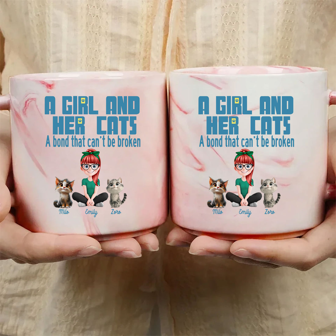 Embrace and celebrate your special connection every day. Order your A Girl And Her Cats - Personalized Marble Mug and keep that unbreakable bond close with every sip!