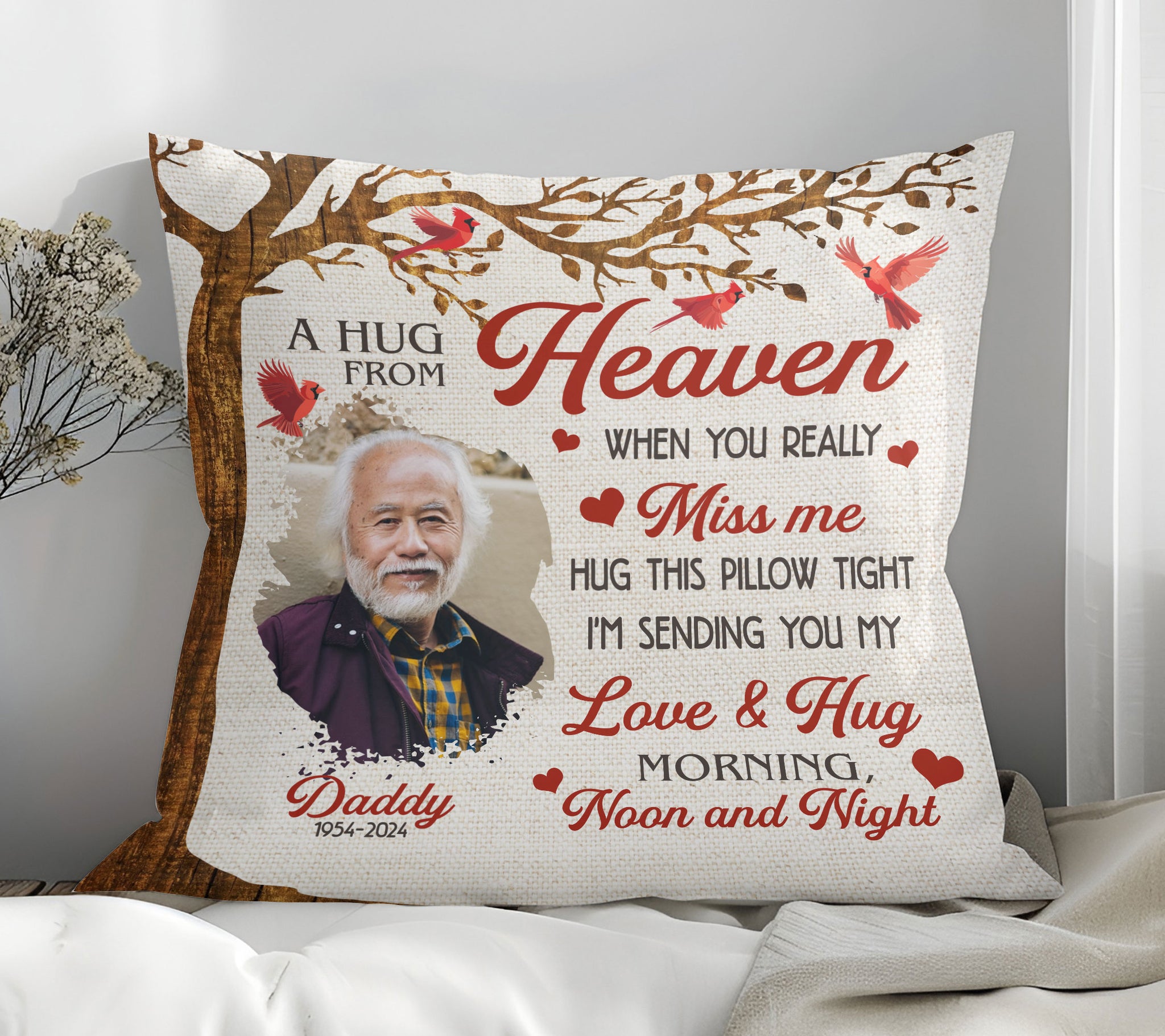 A Hug From Heaven When You Really Miss Me Personalized Pillow - Custom Photo Memorial Gift, Remembrance Gift For Family, Friends
