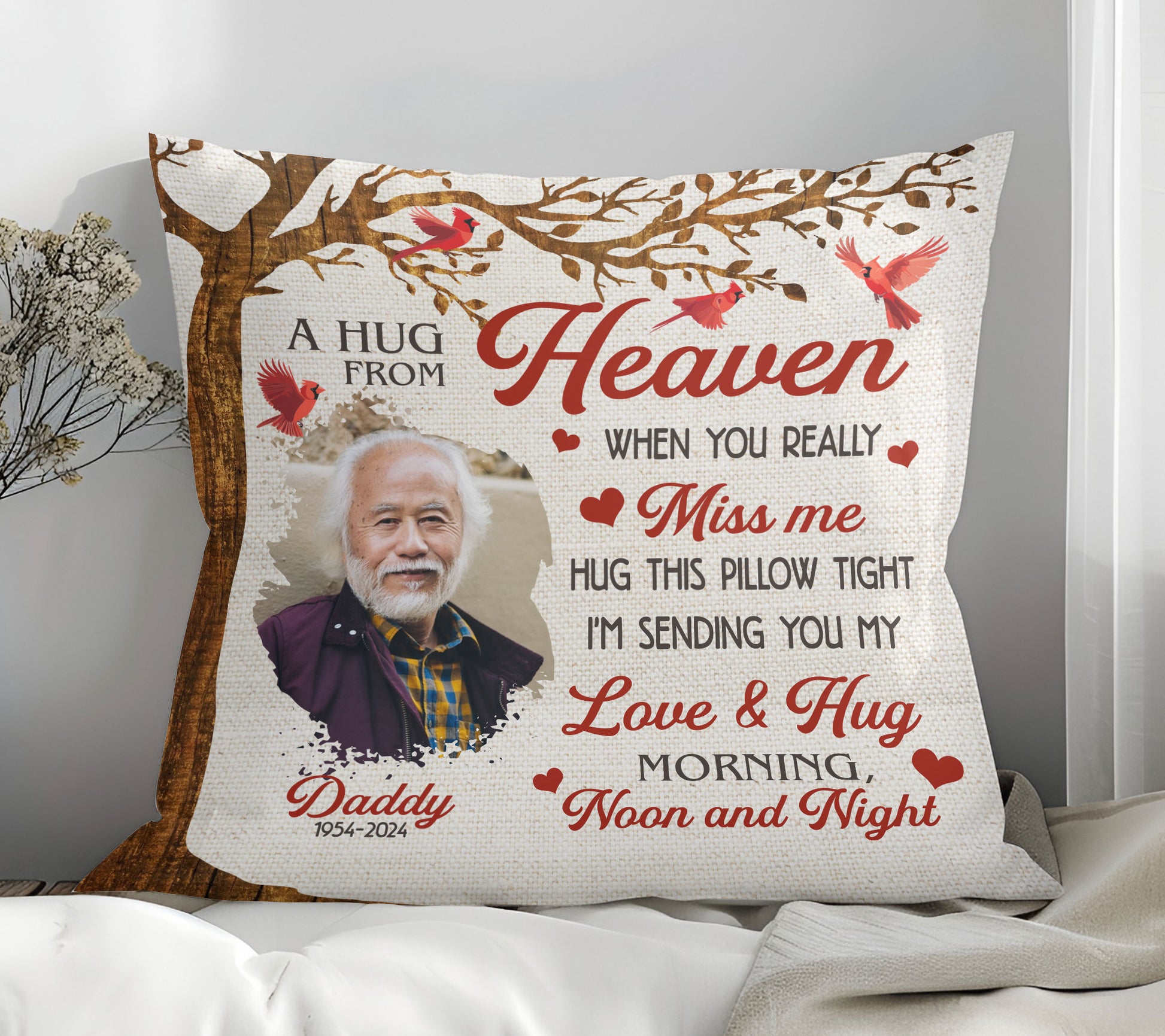 A Hug From Heaven When You Really Miss Me Personalized Pillow - Custom Photo Memorial Gift, Remembrance Gift For Family, Friends