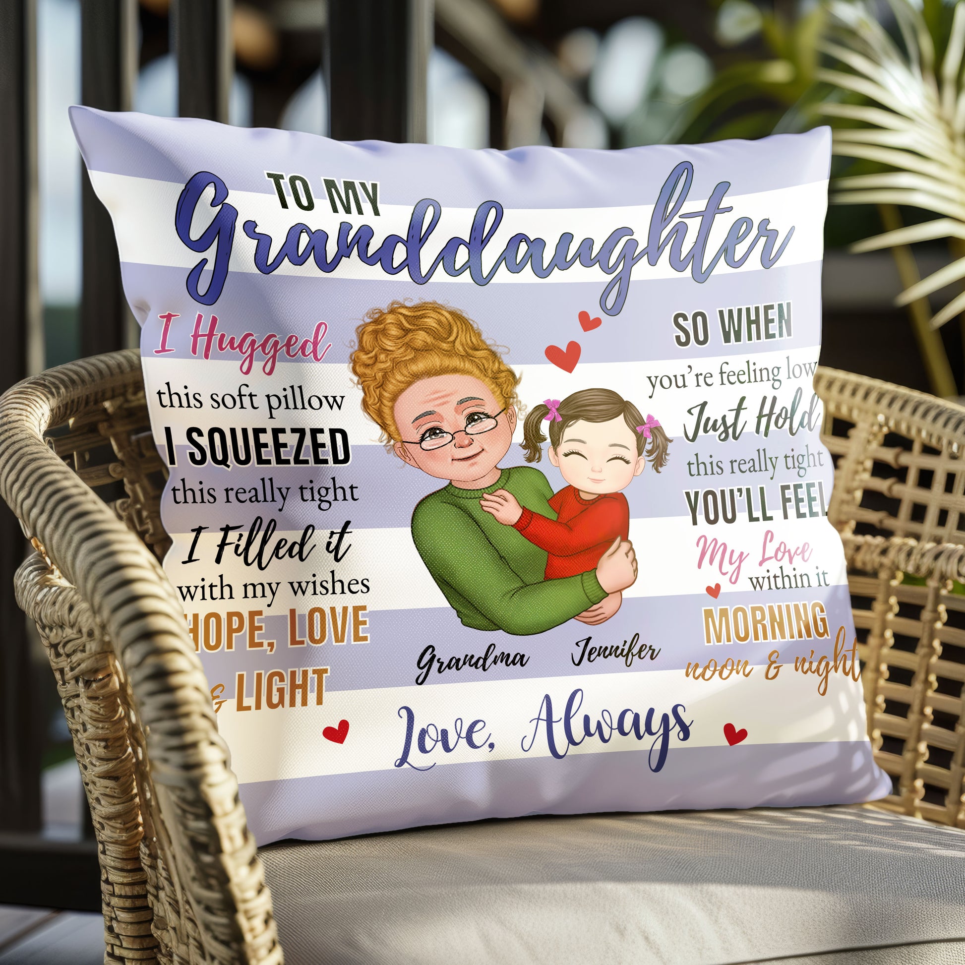 "A Hug from Grandma" Pillow Personalized Message for Granddaughter 
