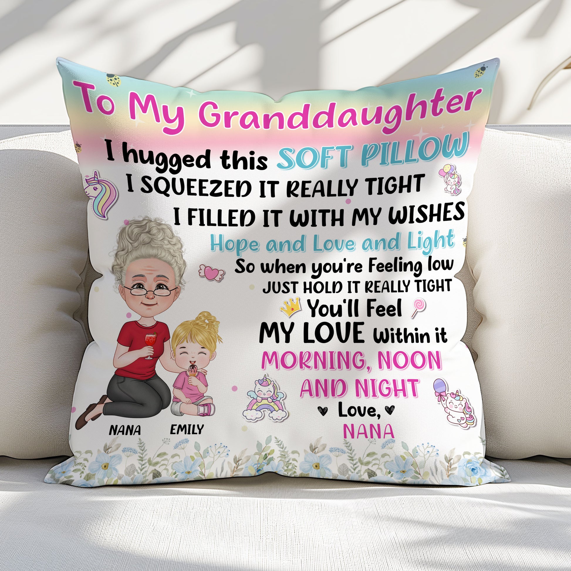 "A Hug from Grandma" Pillow with Personalized Message for Granddaughter's Birthday

