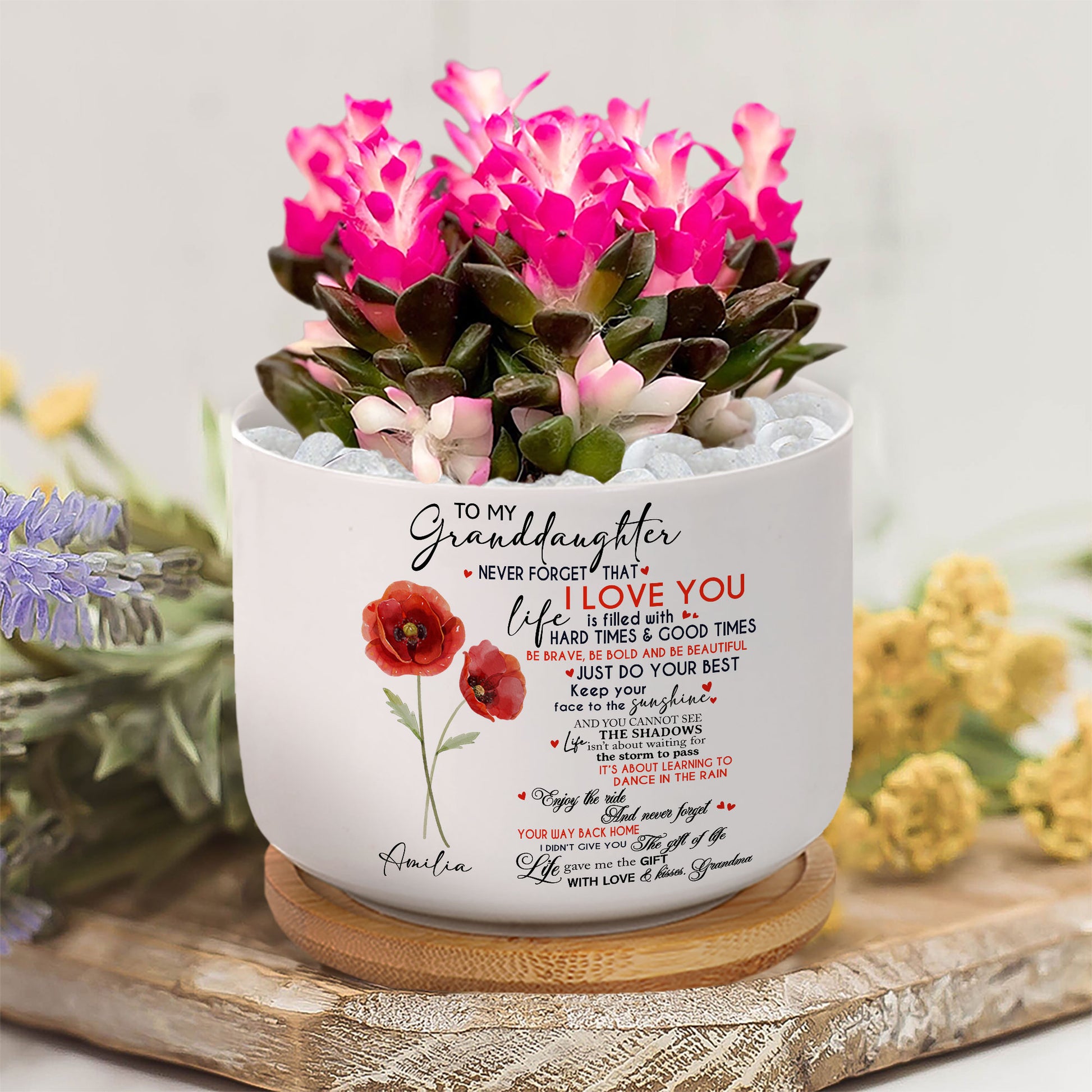 A Love That Lasts Forever: To My Granddaughter, Never Forget That I Love You – Birth Month Flower Ceramic Plant Pot