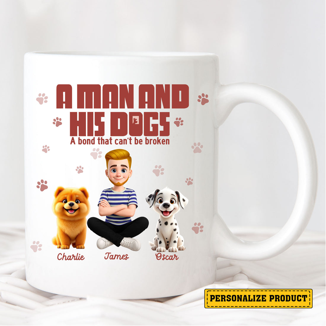 Personalized Dog Lover Ceramic Mug – A Man and His Dogs Gift for Dog Dads Who Share a Bond with Their Loyal Companions