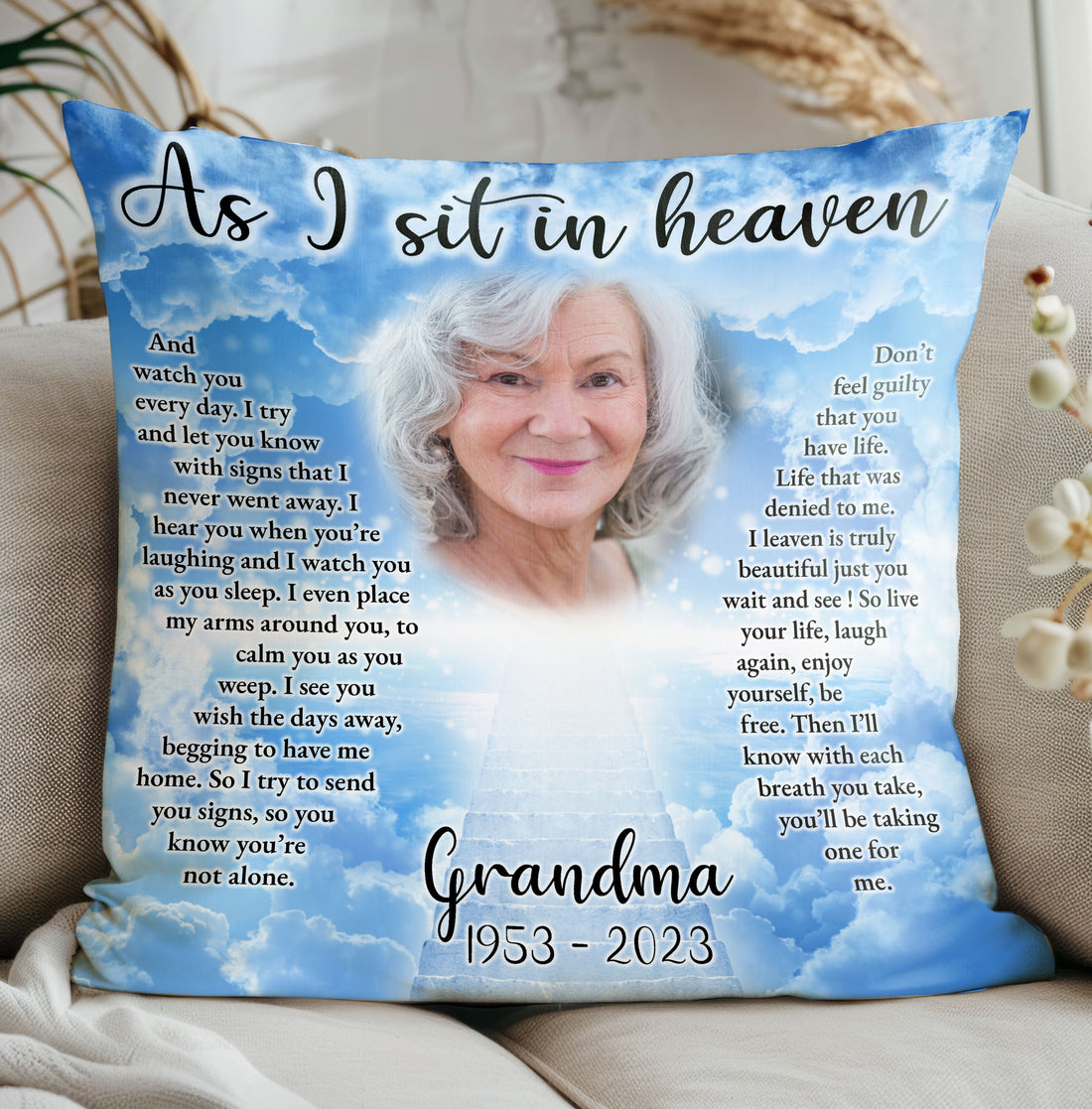 As I Sit In Heaven Memorial Square Photo Pillow
