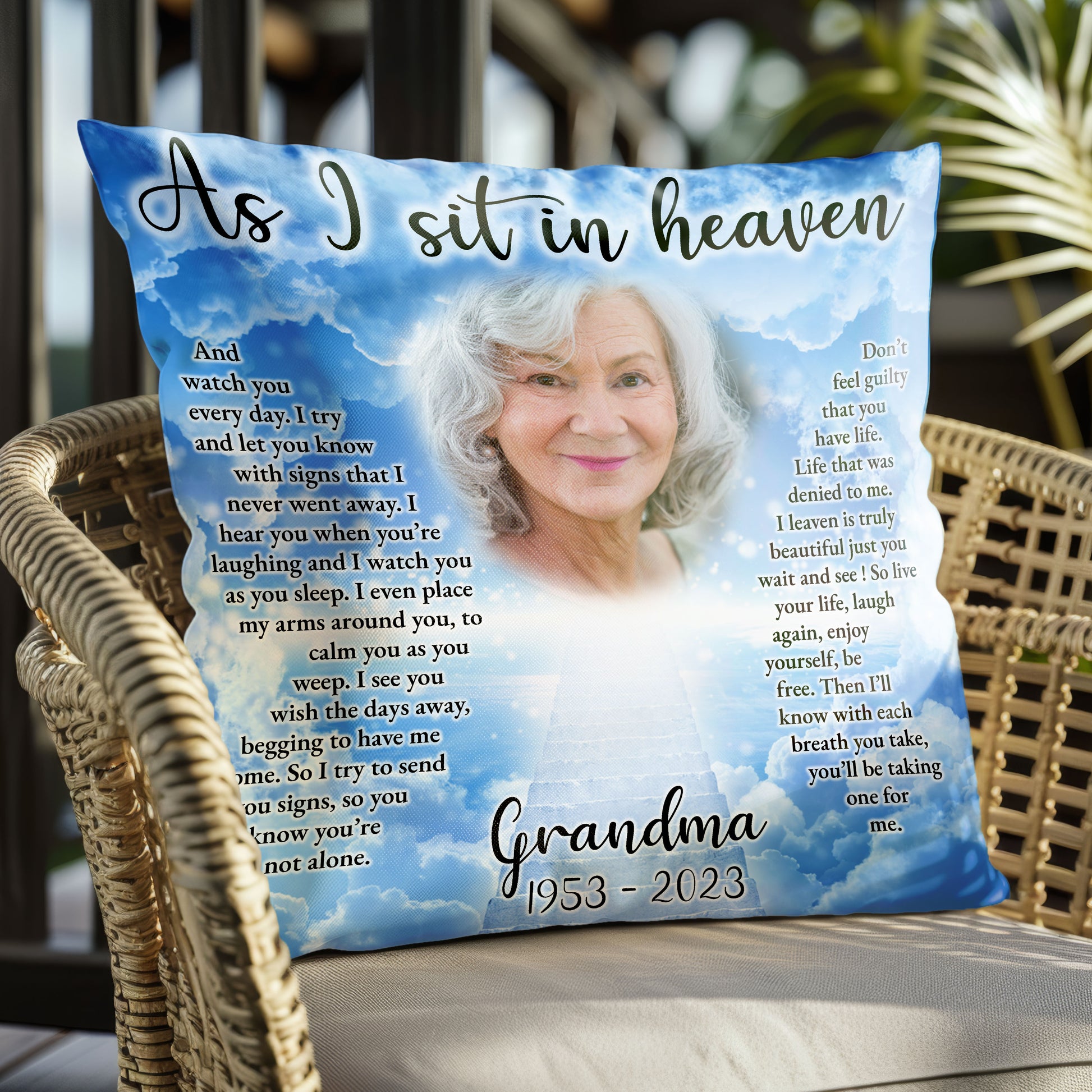 As I Sit in Heaven Personalized Memorial Pillow Remembrance