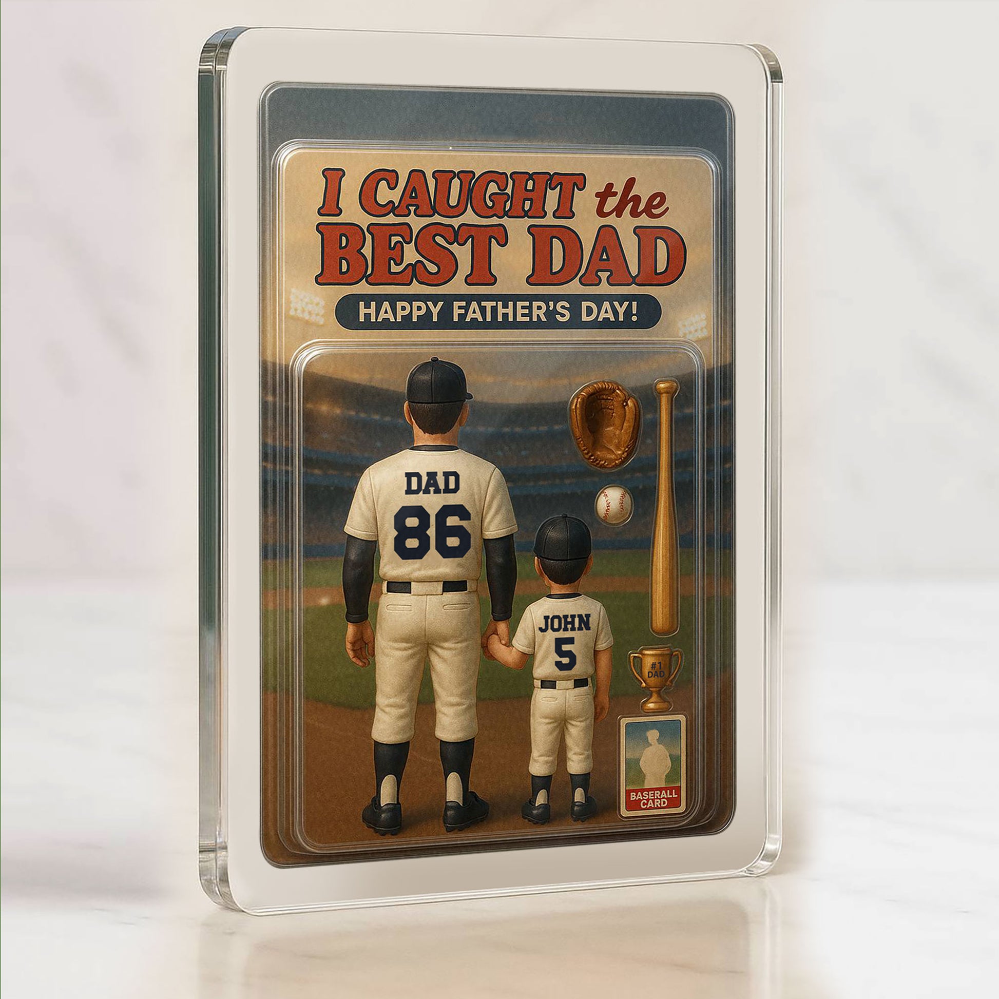Baseball Dad Acrylic Plaque - Personalized with Dad & Kid's Name/Number